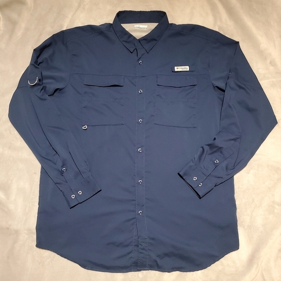 Columbia Men's PFG Woven Navy Blue Button Up Shirt Size XL-T - Picture 1 of 10